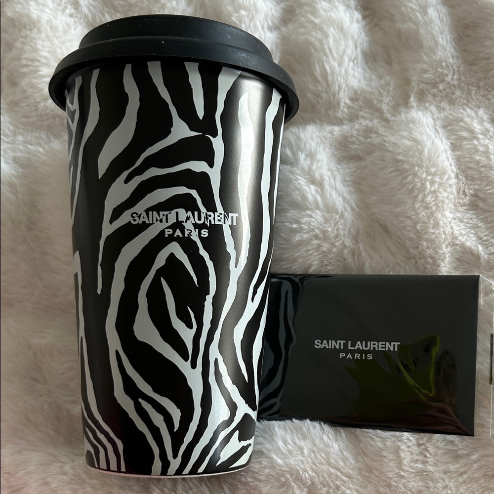 Saint Laurent Chic Black and White Print Coffee Mug